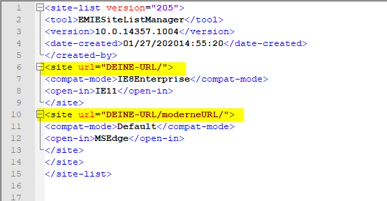 MSEdge Gruppenrichtlinie bearbeiten - Die Sites.xml